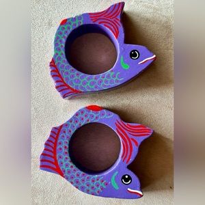 🍀Set of 2 Fish Whimsical Purple Napkin rings | Hand Painted | Good Condition